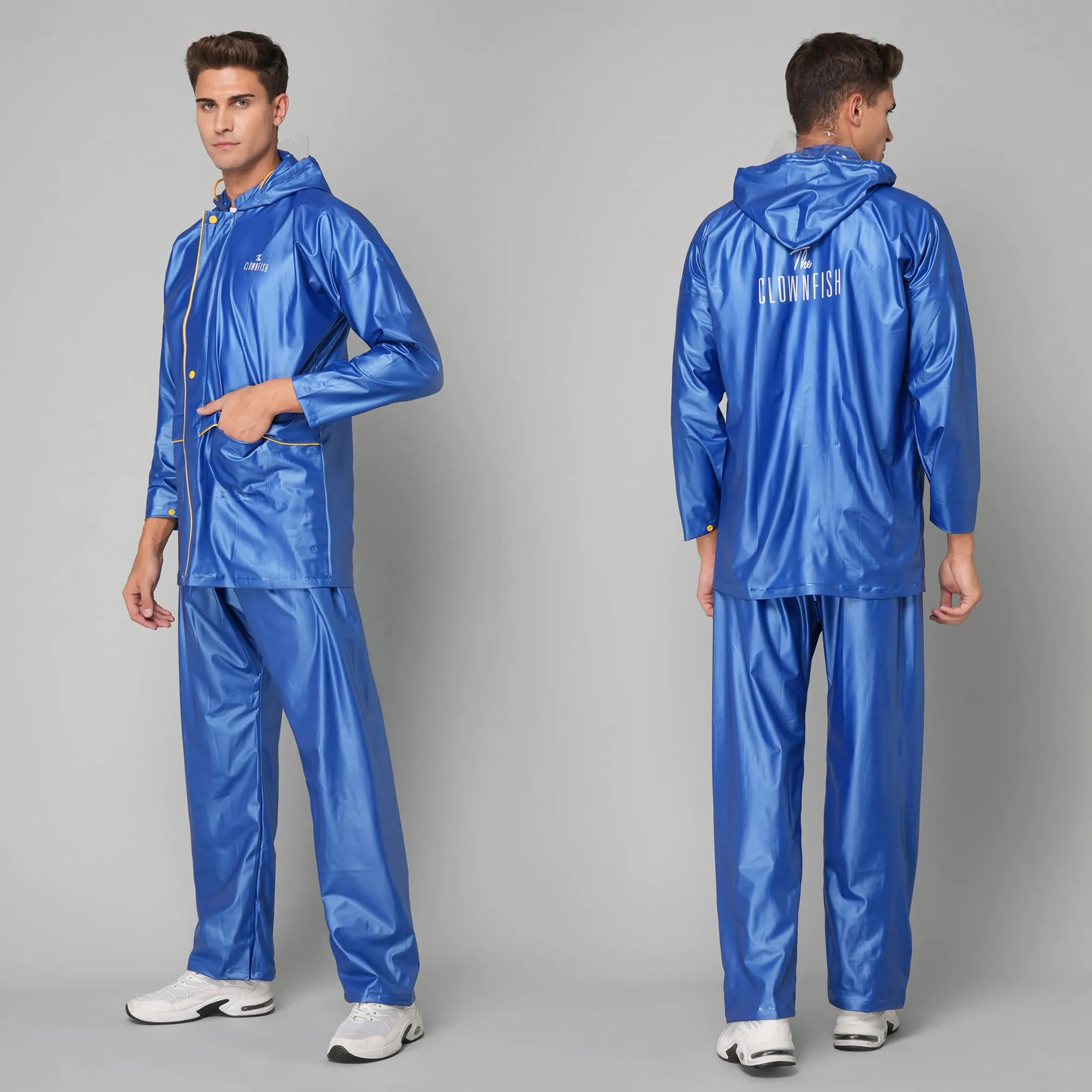 THE CLOWNFISH Rain Coat for Men Waterproof for Bike with Hood Raincoat for Men & Women. Samson Pro Series (Blue, X-Large)
