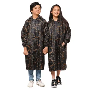THE CLOWNFISH Splash Squad Series Kids Raincoat Waterproof Polyester Double Coating Reversible Longcoat with Hood and Reflector Logo at Back. Printed Plastic Pouch. Kid Age-5-6 years (Jet Black)