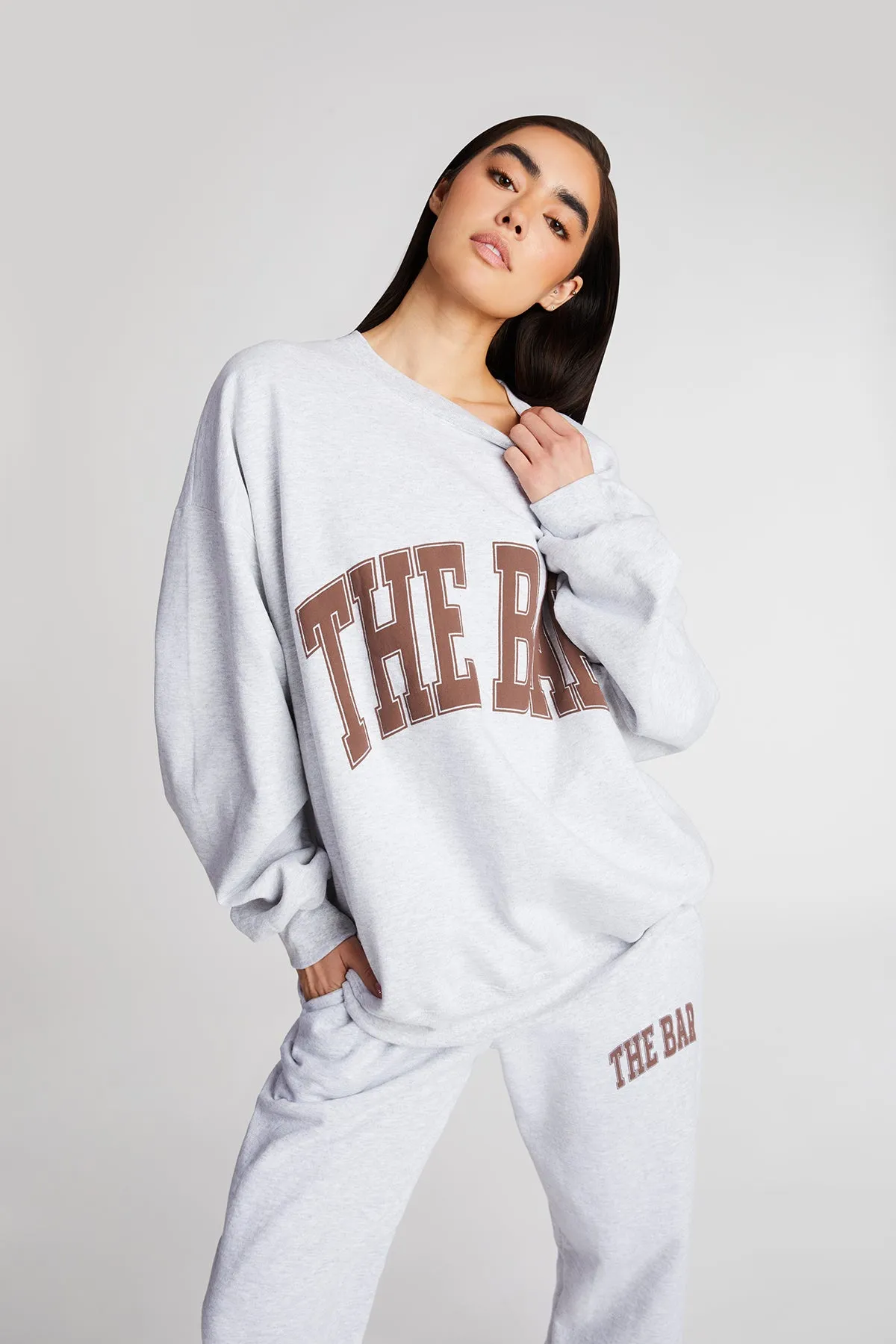 VARSITY SWEATPANTS LT HEATHER GREY/CHOCOLATE