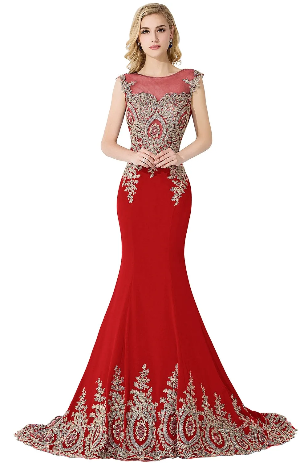 Wenkouban Plus Size Blue Prom Dresses Long Women Mermaid Train Party Gown Birthday Gift Lady Luxury Gold Lace Appliques See through Back