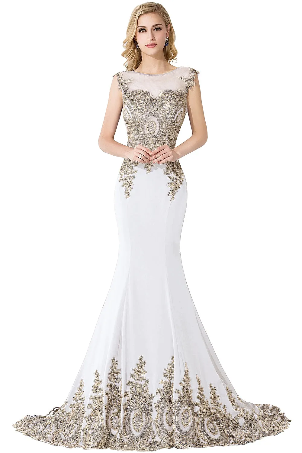 Wenkouban Plus Size Blue Prom Dresses Long Women Mermaid Train Party Gown Birthday Gift Lady Luxury Gold Lace Appliques See through Back
